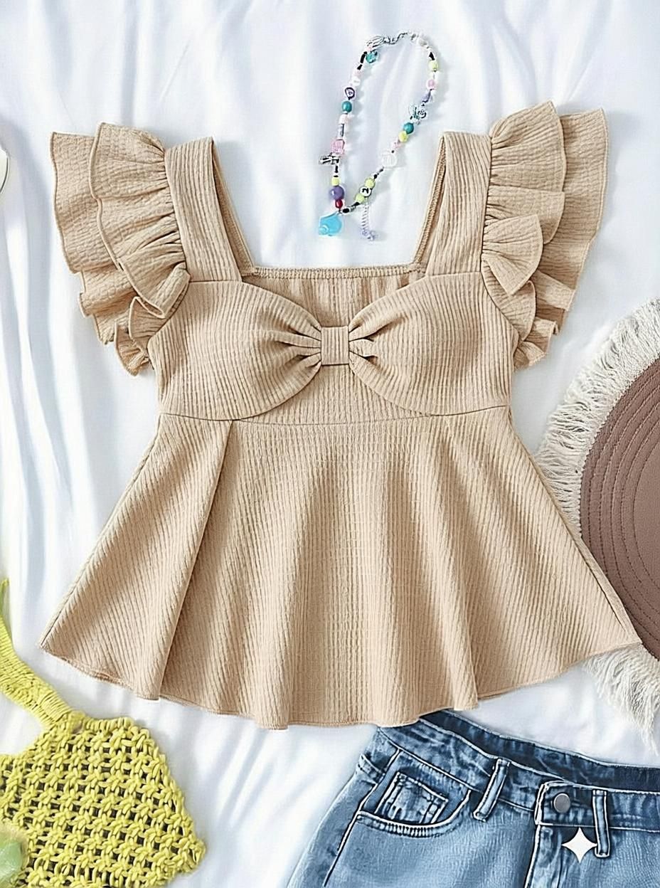 Casual Puff Sleeves Solid Women Beige Top-image-30