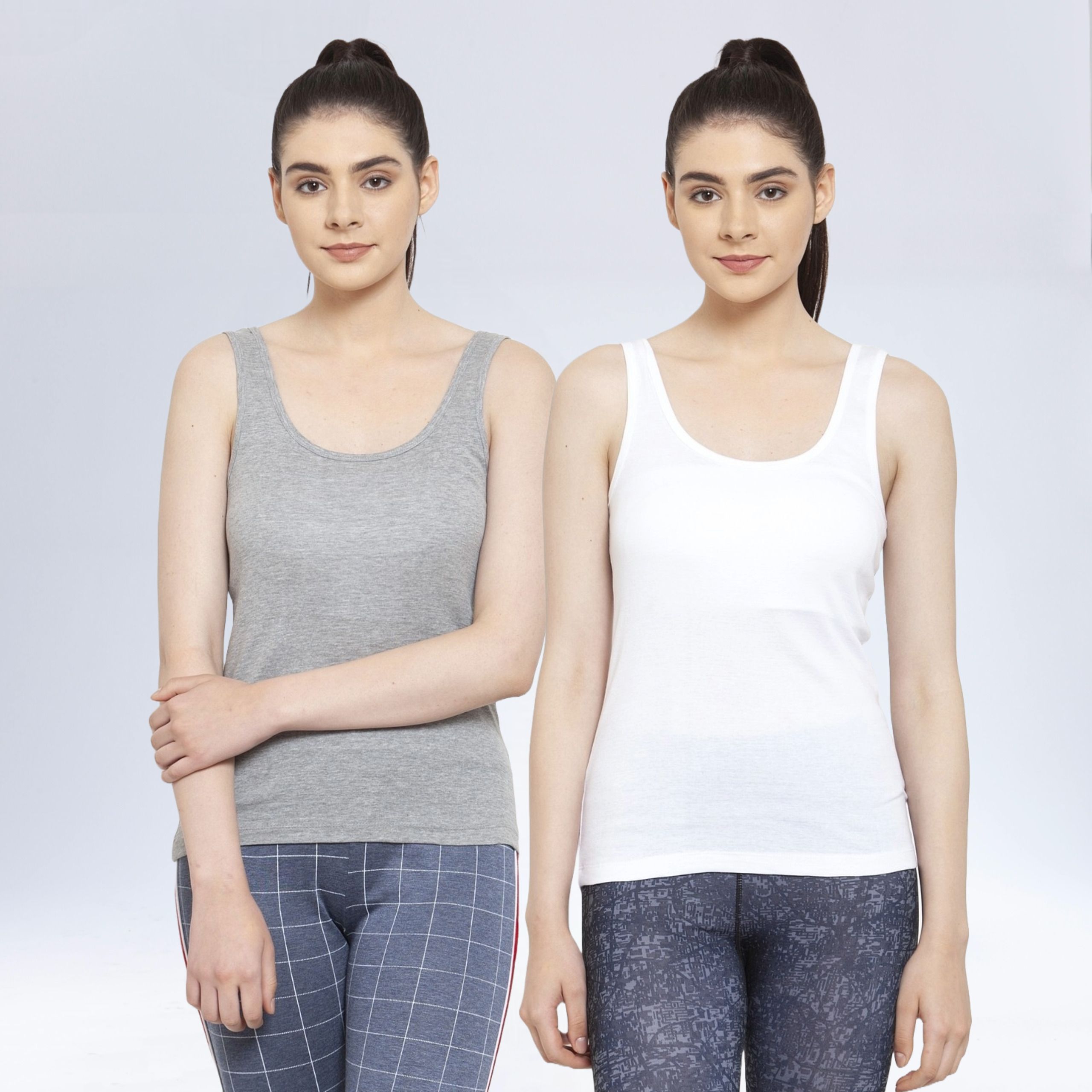 Pack of 2 Casual Sleeveless Solid Women White, Grey Top-image-37