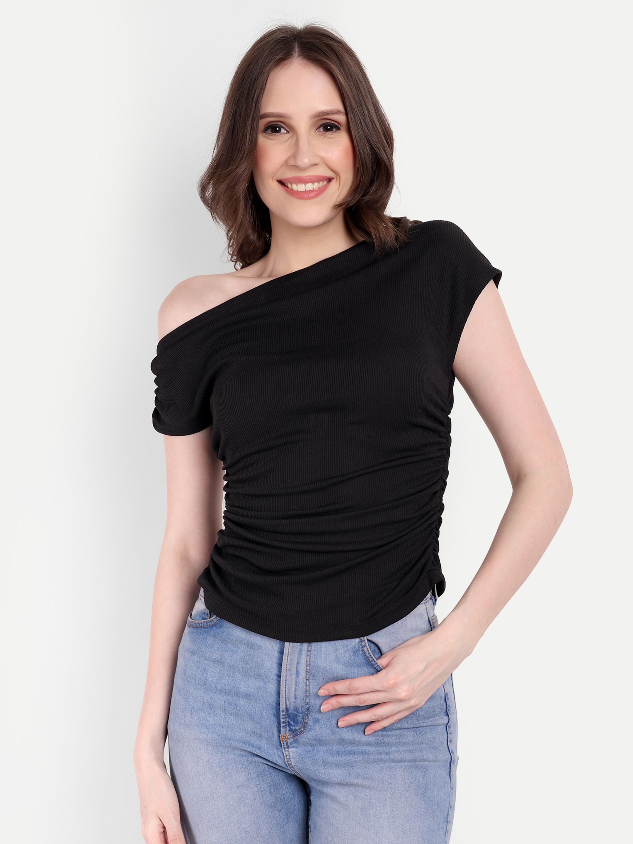 drape and dazzle Casual Regular Sleeves Solid Women Black Top-picture-18