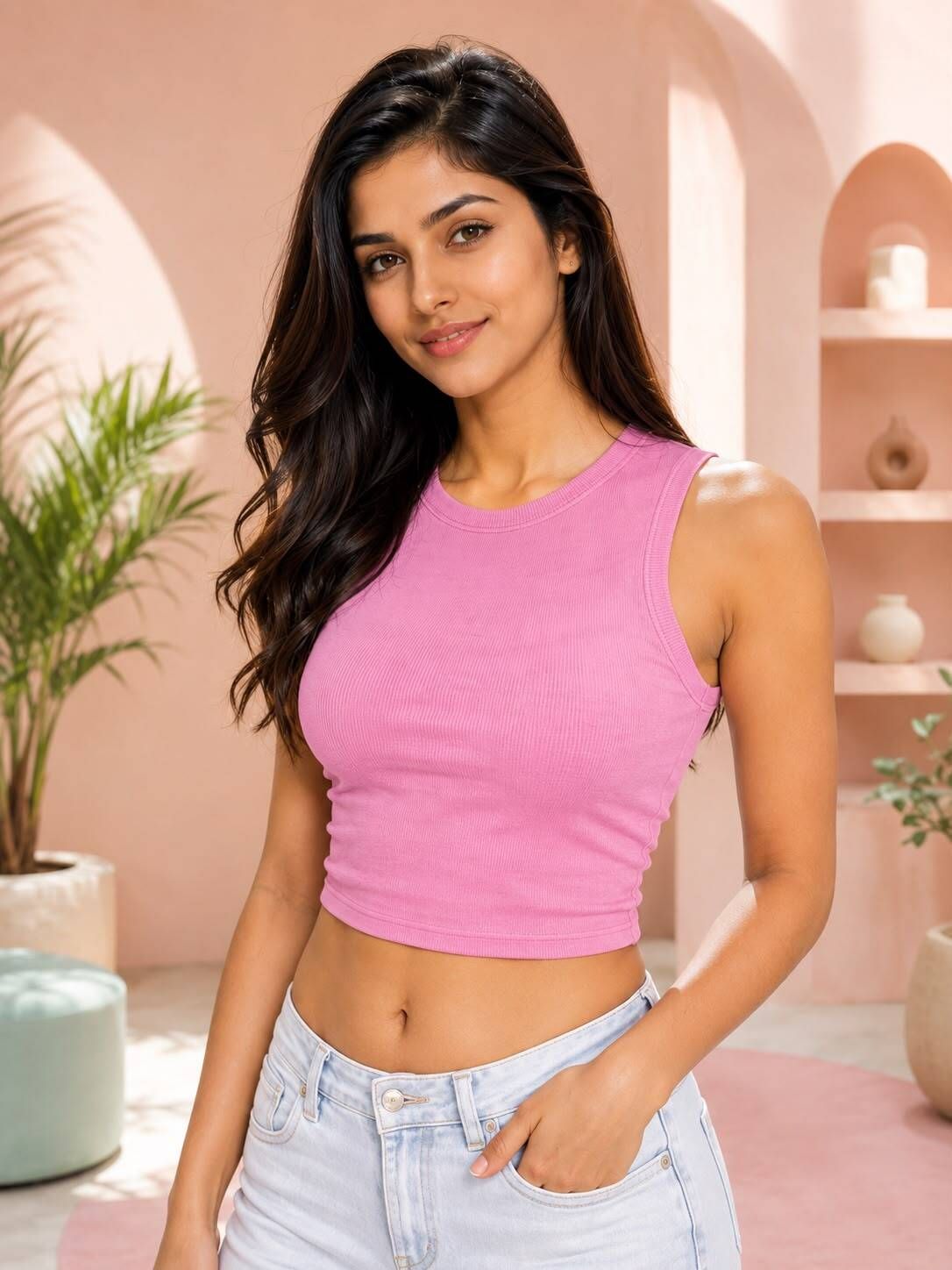 Casual Sleeveless Self Design Women Pink Top-image-43