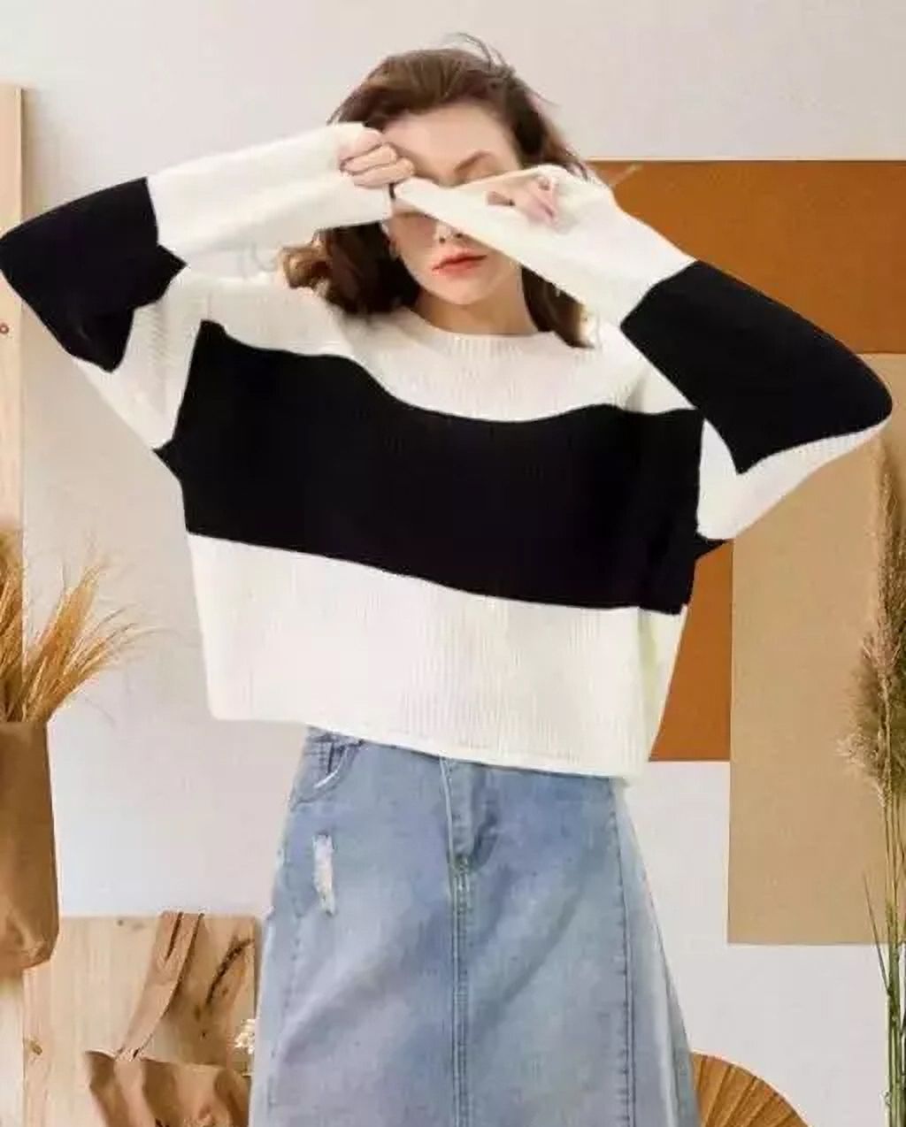 koty Casual Regular Sleeves Color Block Women Black, White Top-picture-13
