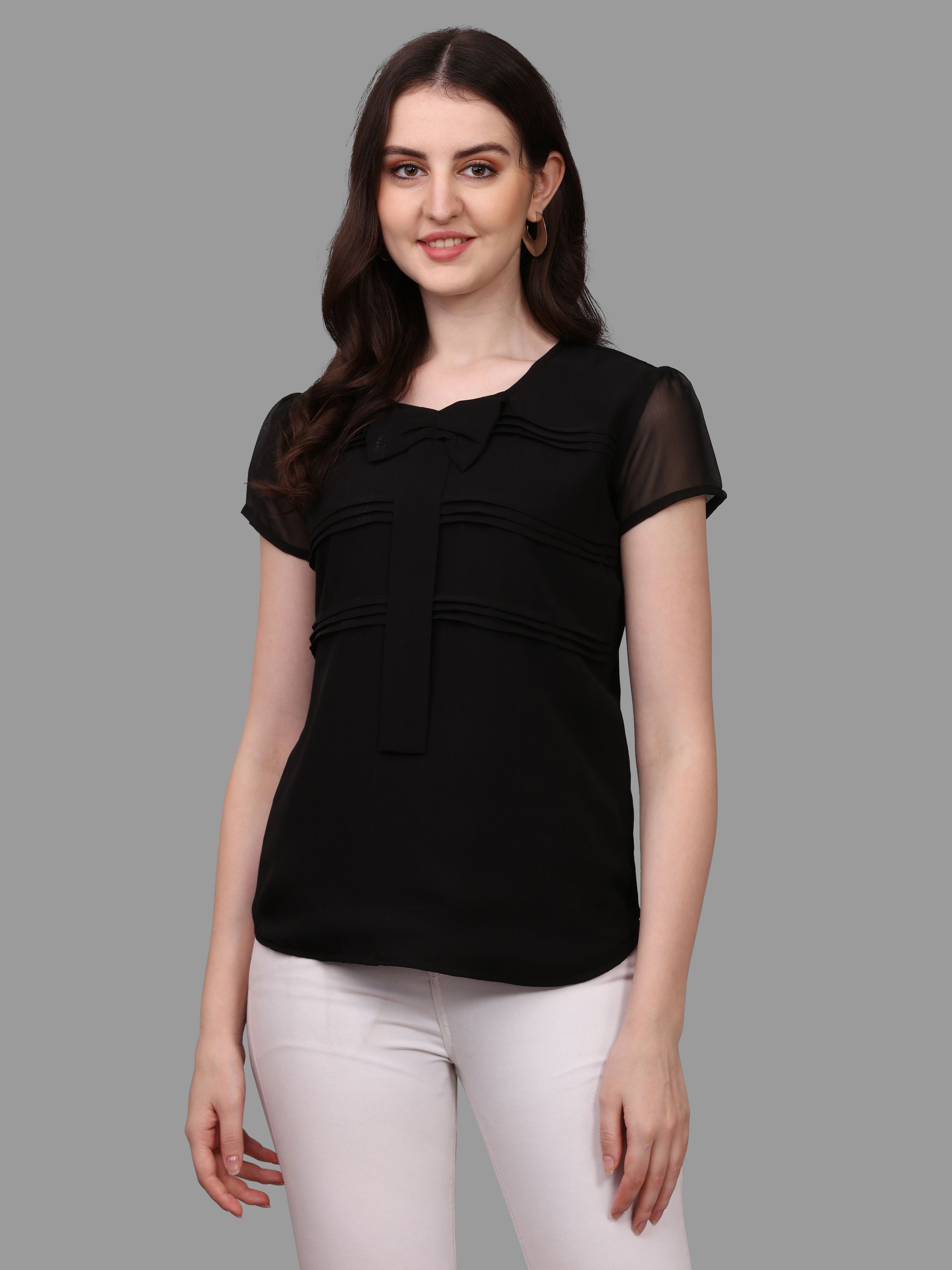 Casual Regular Sleeves Solid Women Black Top-image-31
