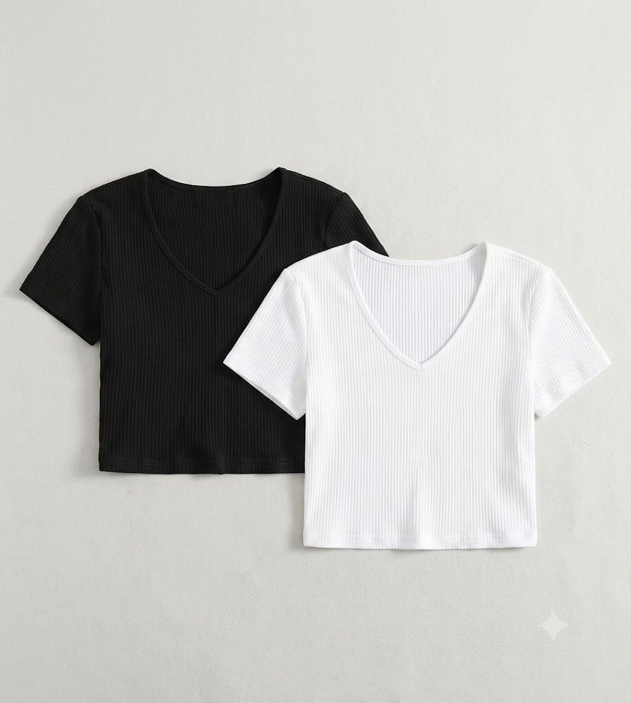 Pack of 2 Casual Regular Sleeves Self Design Women Black, White Top-image-14