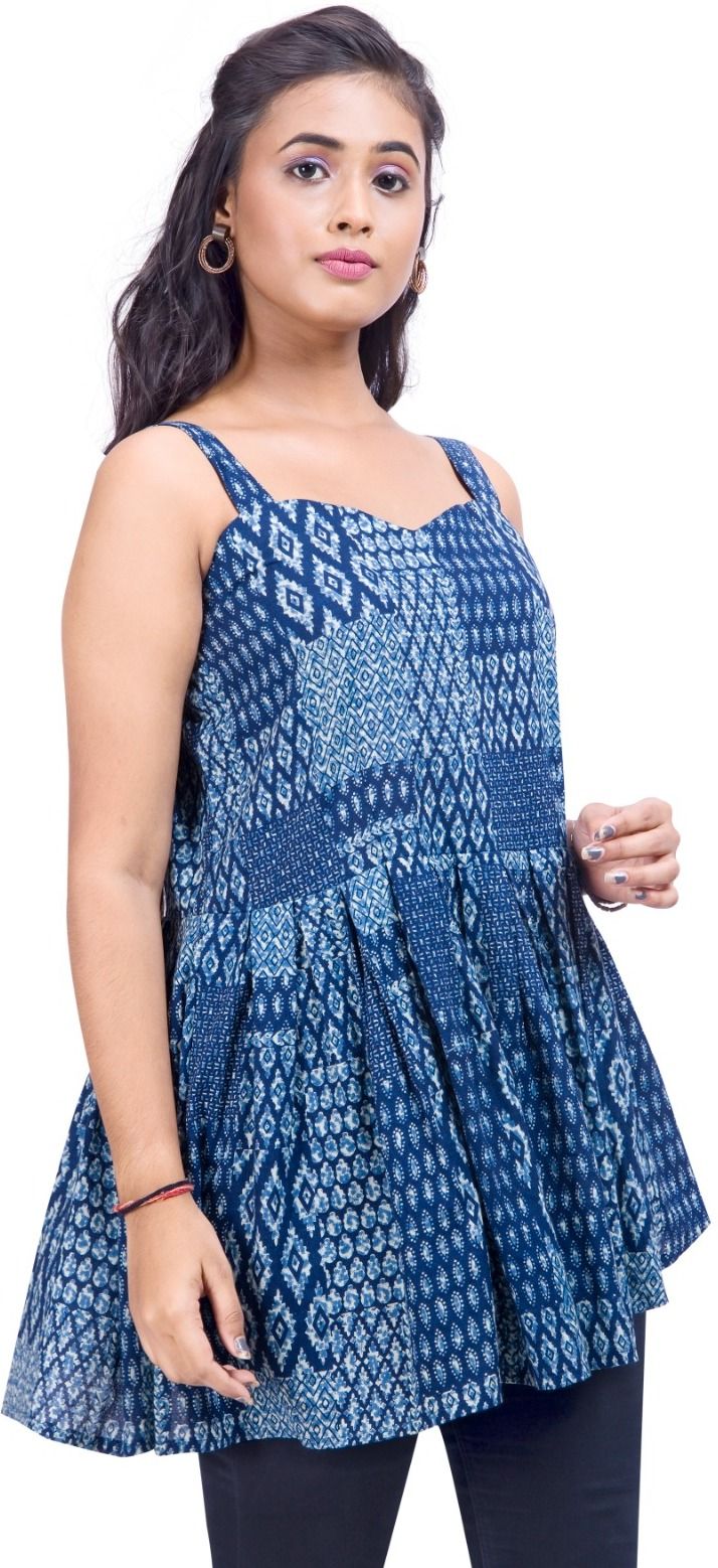 desi india Casual Sleeveless Printed, Geometric Print Women Blue Top-picture-30