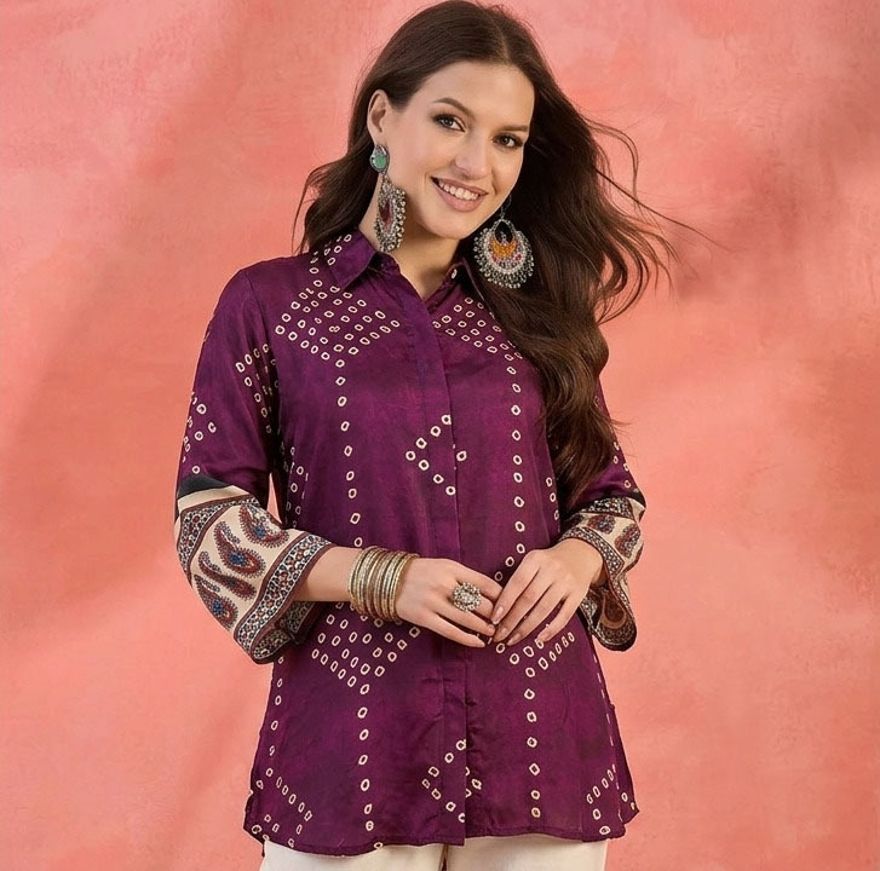 rr sa kurtis Party Dolman Sleeve Printed Women Purple Top-picture-1