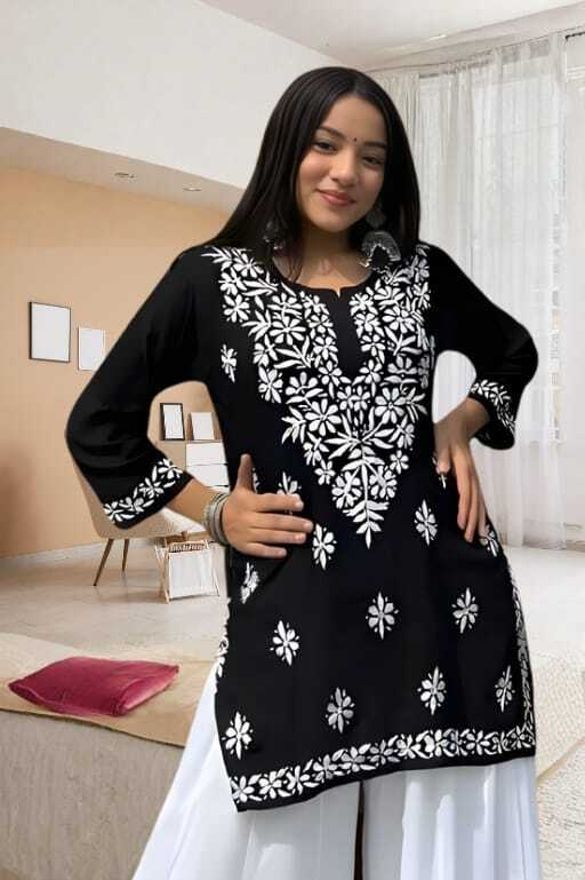 Casual Cap Sleeves Embroidered Women Black Top-image-35