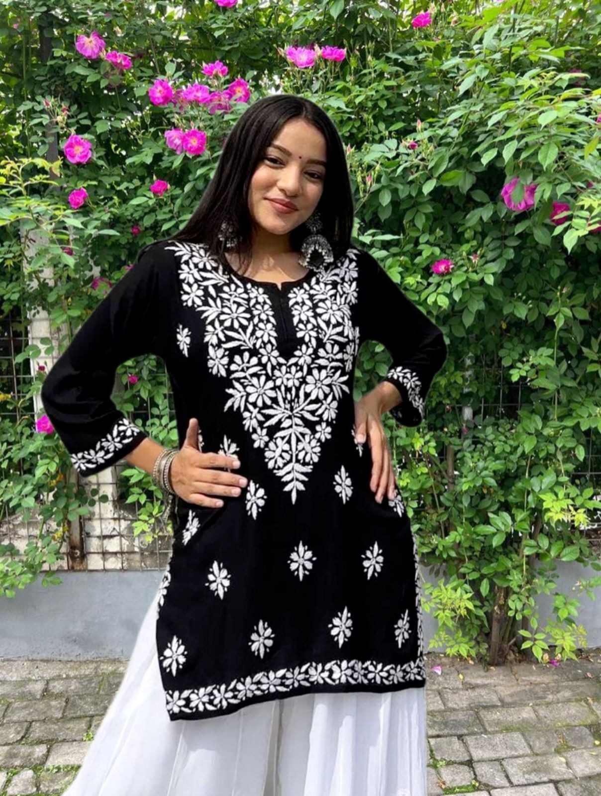 Casual Cap Sleeves Embroidered Women Black Top-image-44