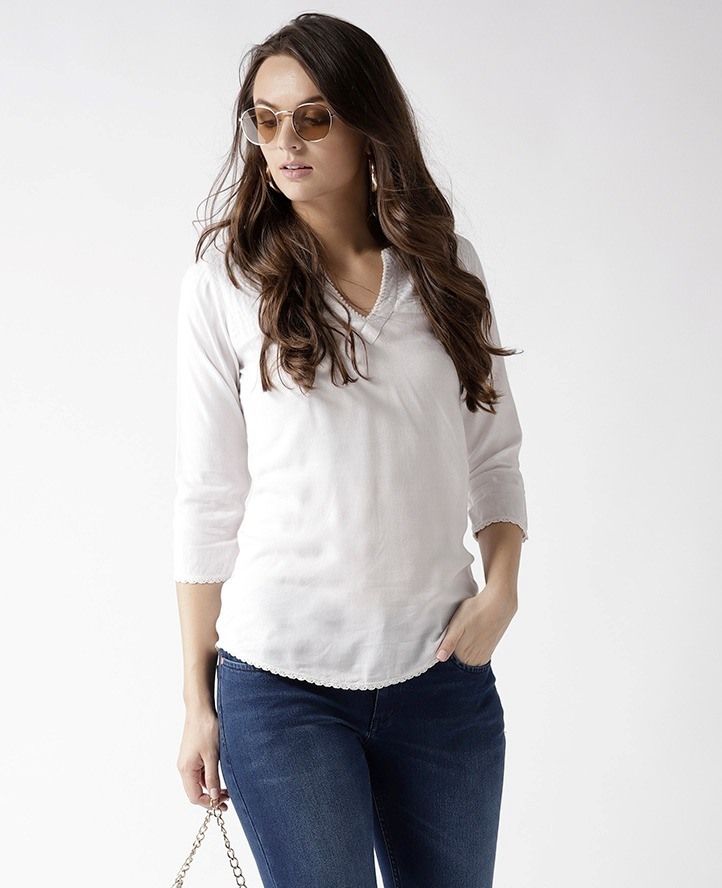 zaristaa Casual Regular Sleeves Solid Women White Top-picture-23