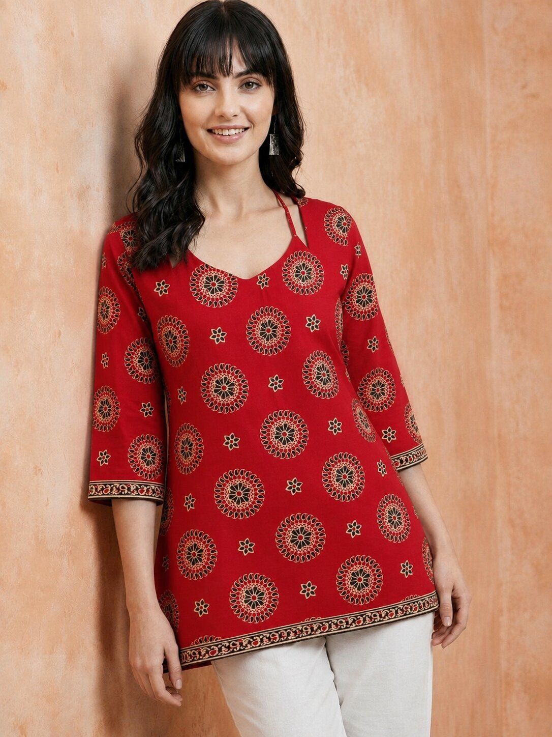 anouk rustic Casual Regular Sleeves Geometric Print Women Red Top-picture-10