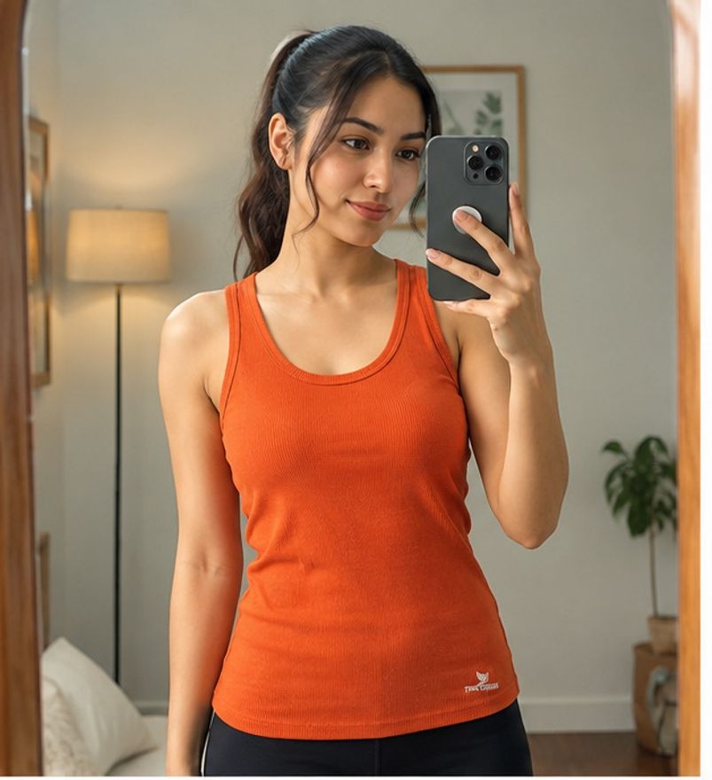 tanushk casual Casual Sleeveless Self Design Women Orange Top-picture-37