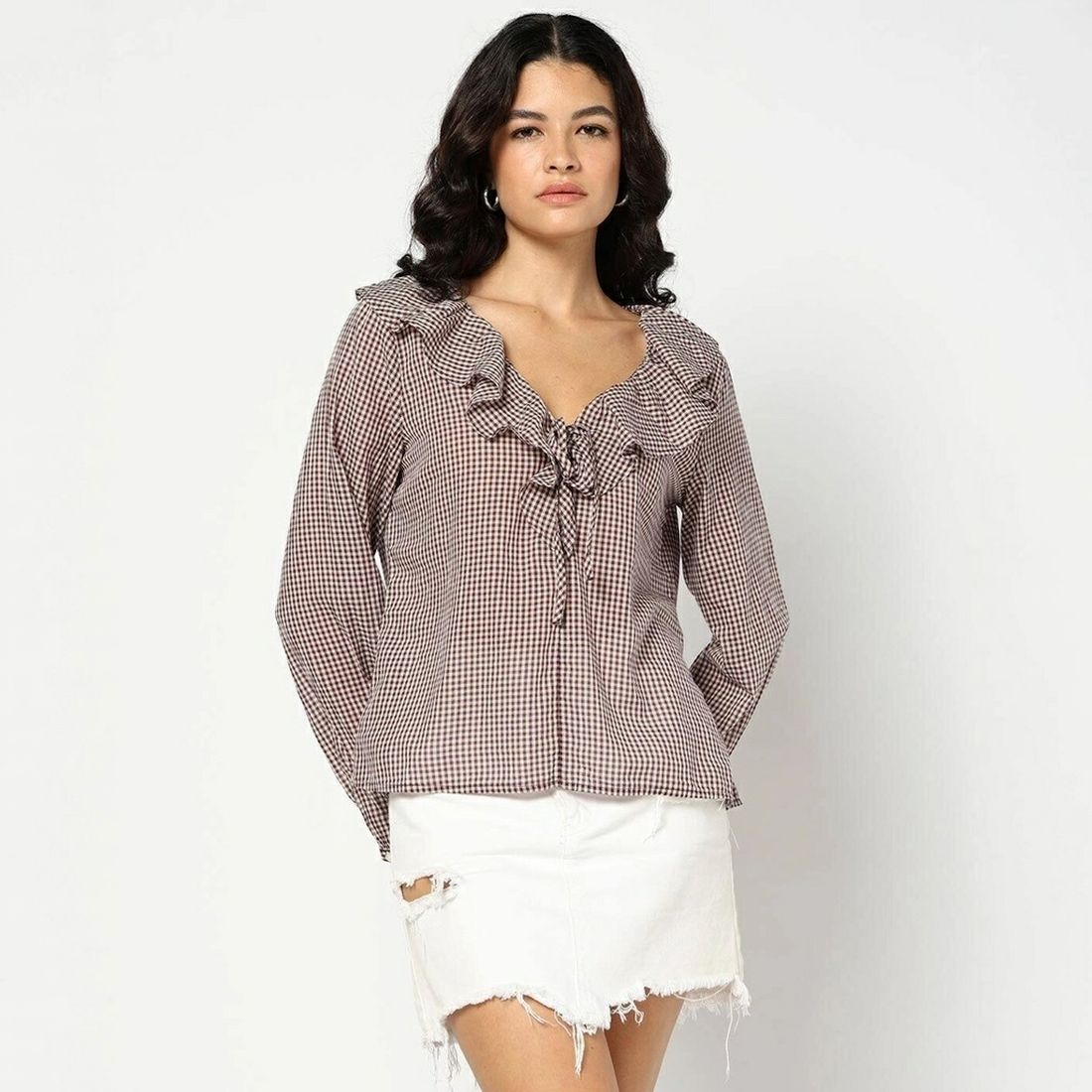 Casual Regular Sleeves Checkered Women Red Top-image-21