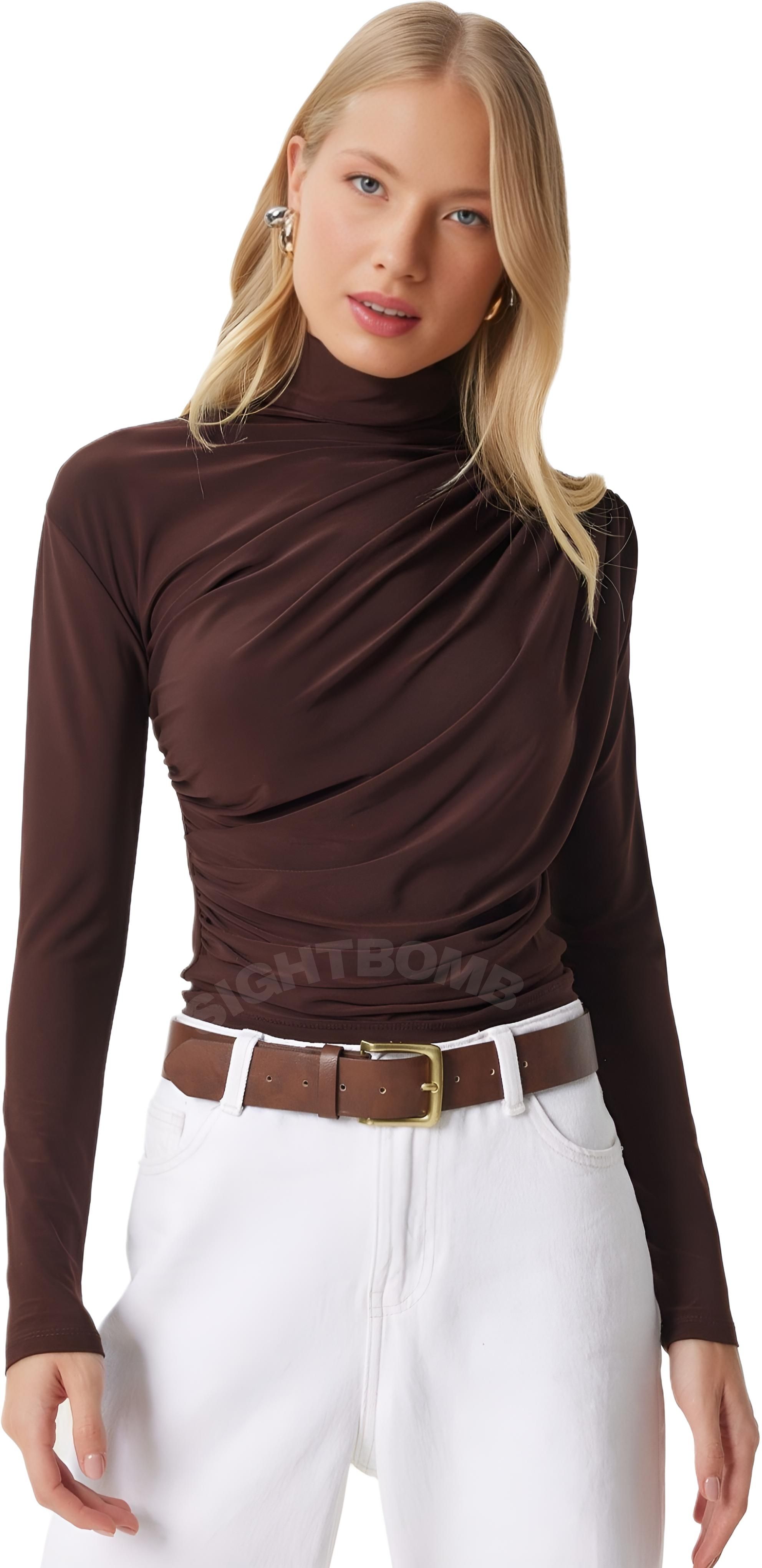 sightbomb Party Extended Sleeves Solid Women Brown Top-picture-29