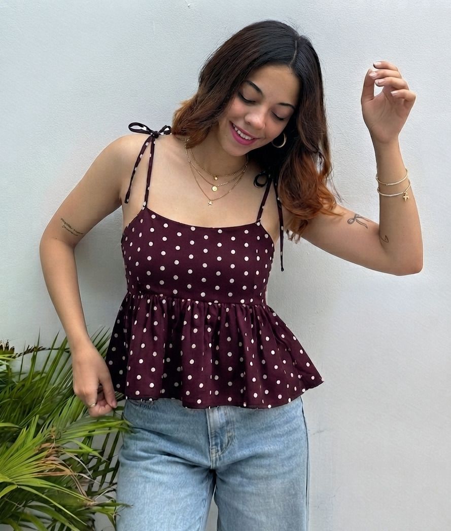 Casual Shoulder Straps Printed Women Purple Top-image-40