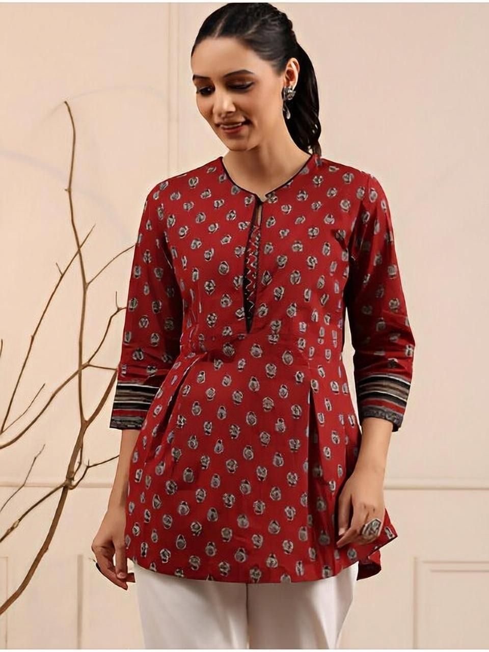 Casual Regular Sleeves Printed, Ethnic Motifs Women Maroon Top-image-49