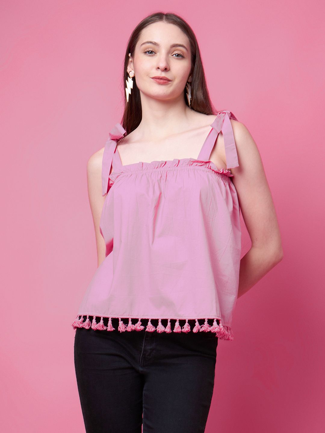 Party Sleeveless Solid Women Pink Top-image-5