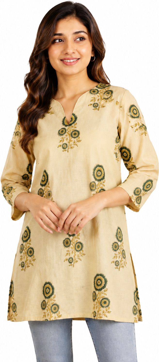 Casual Regular Sleeves Floral Print, Printed Women Beige Top-image-10