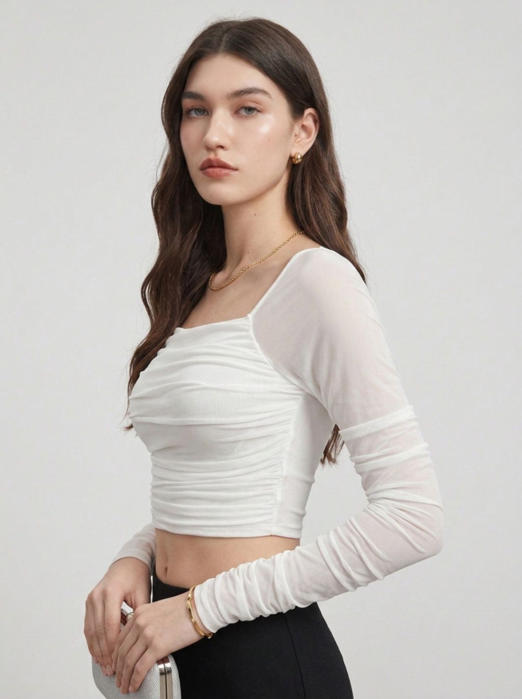istyle can Party Regular Sleeves Solid Women White Top-picture-10