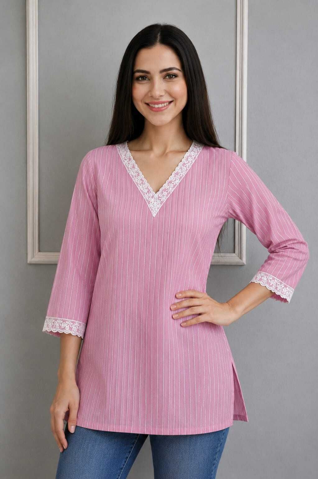 Casual Regular Sleeves Embroidered Women Pink Top-image-27