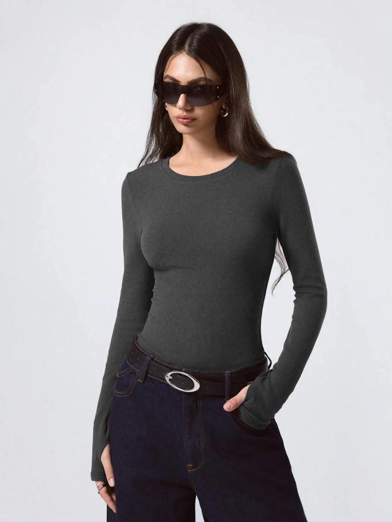 kotty Casual Raglan Sleeves Solid Women Grey Top-picture-15