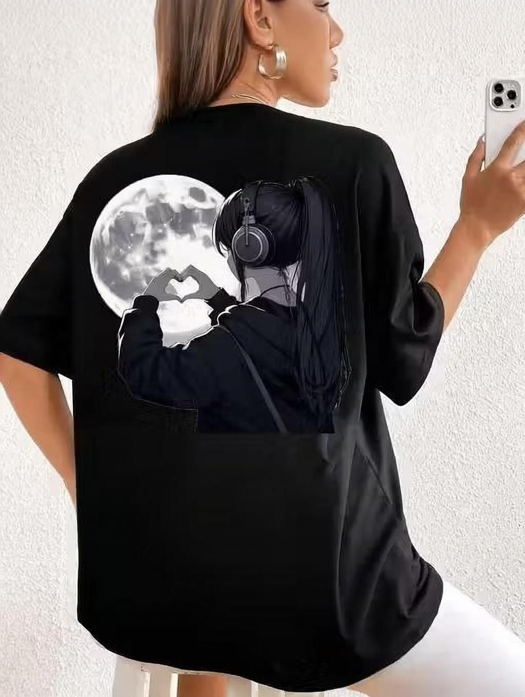 mapeltrendfrox Women Graphic Print Round Neck Cotton Blend Black T-Shirt-picture-19