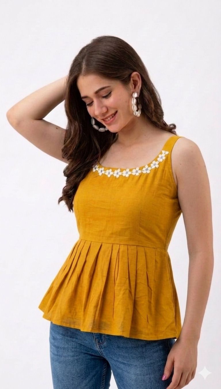 goldetera Casual Shoulder Straps Embroidered Women Yellow Top-picture-11