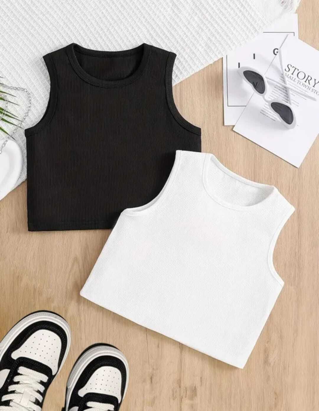 shree chamunda creation Casual Sleeveless Self Design Women Black, White Top-picture-17