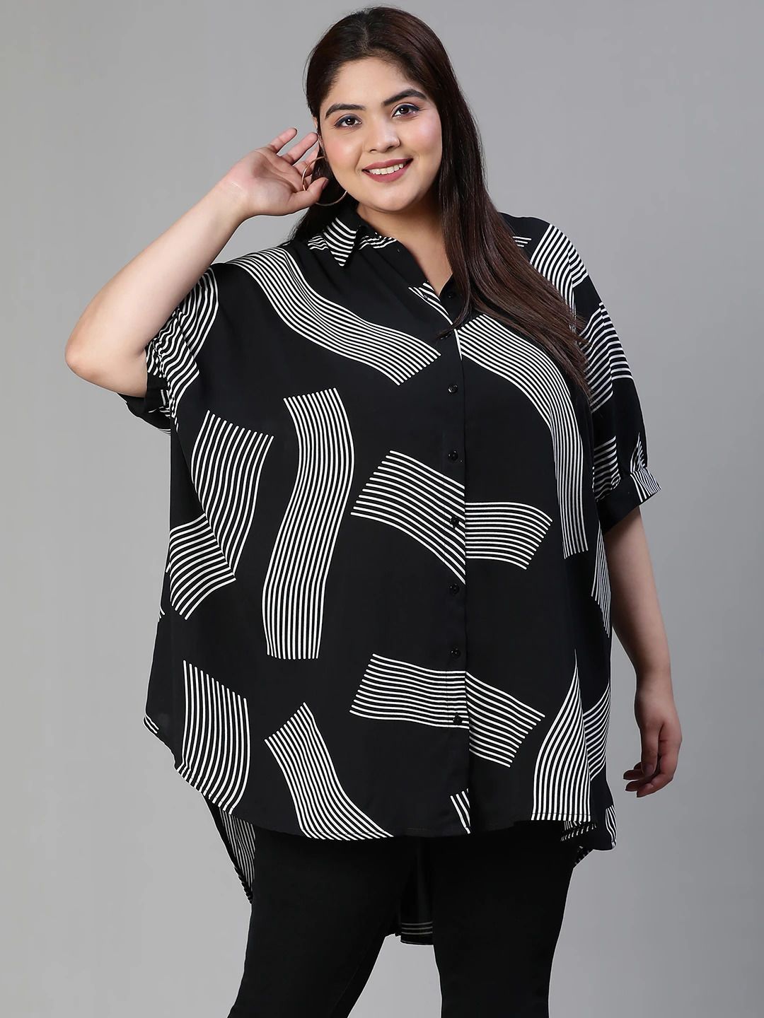 oxolloxo Casual Regular Sleeves Printed Women Black, White Top-picture-30