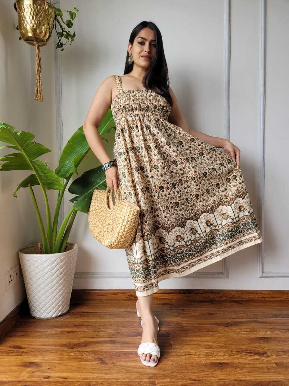 Women Gathered Multicolor Midi/Calf Length Dress-image-19
