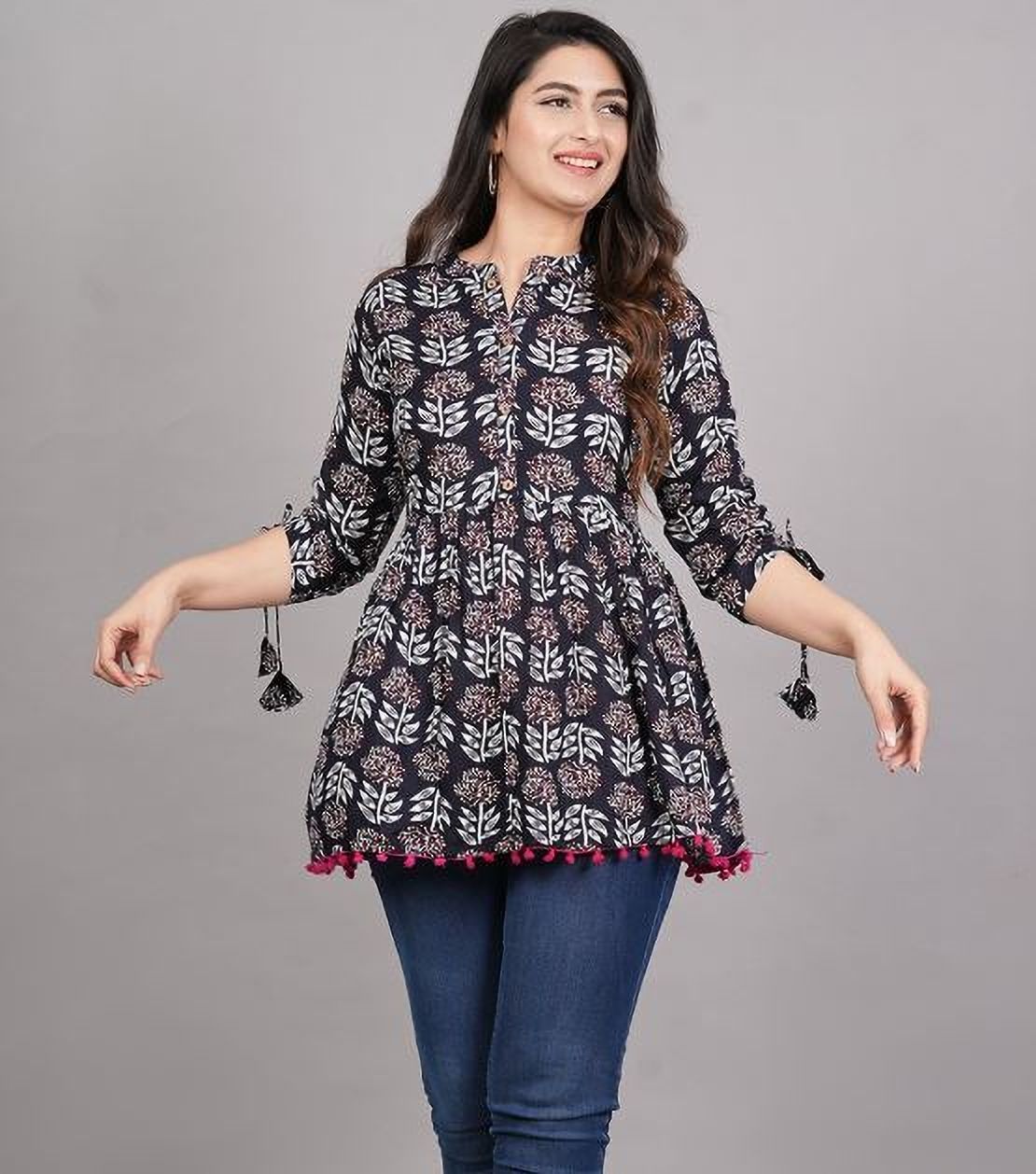 Casual Regular Sleeves Printed Women Black Top-image-49
