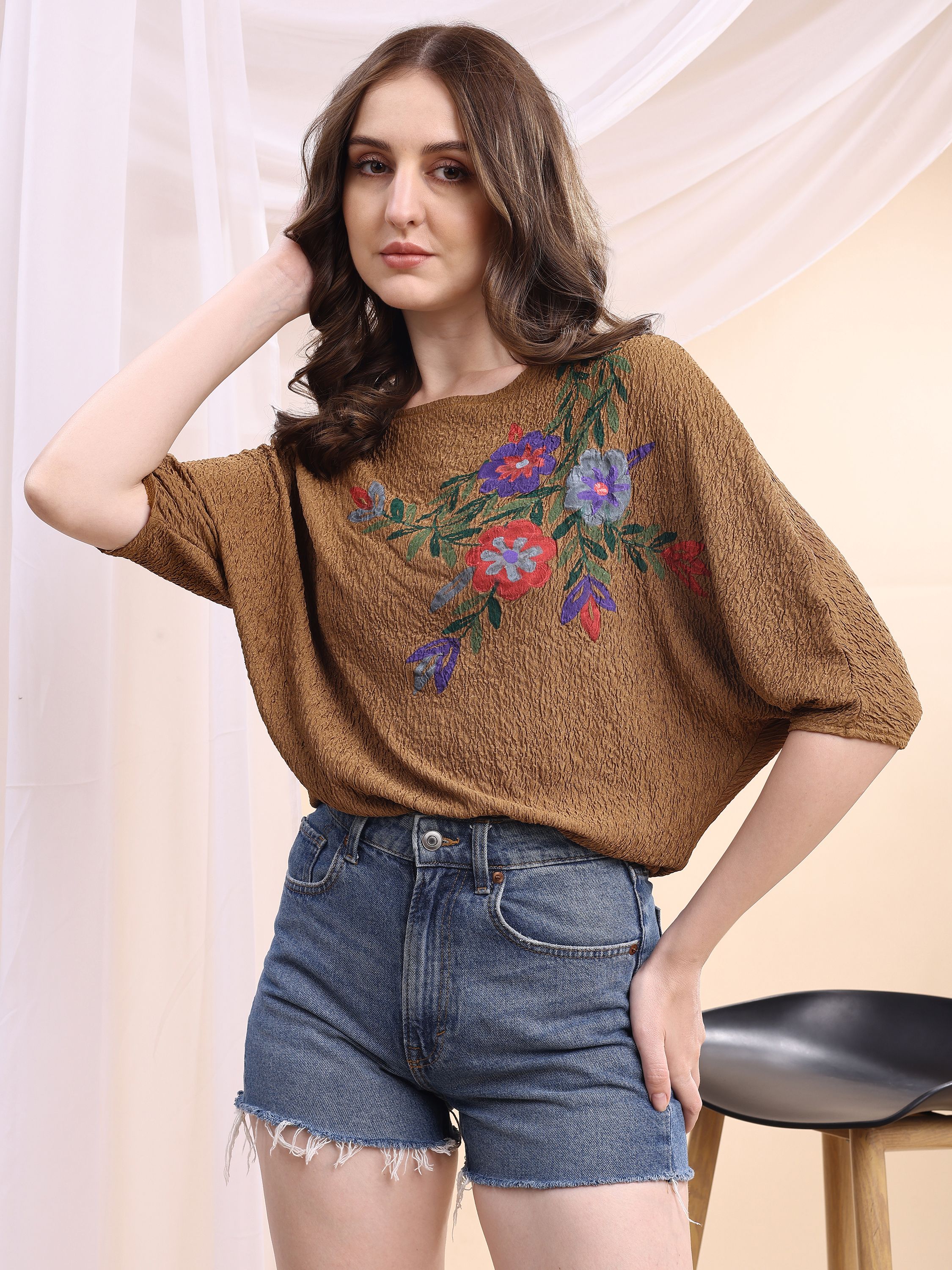 Casual Regular Sleeves Printed Women Brown Top-image-11