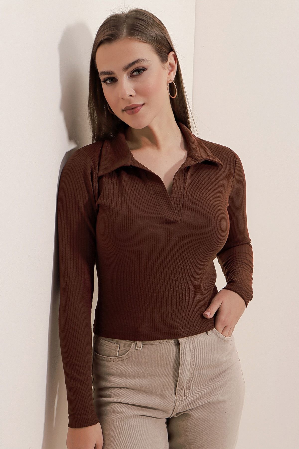 dream beauty fashion Casual Regular Sleeves Solid Women Brown Top-picture-28