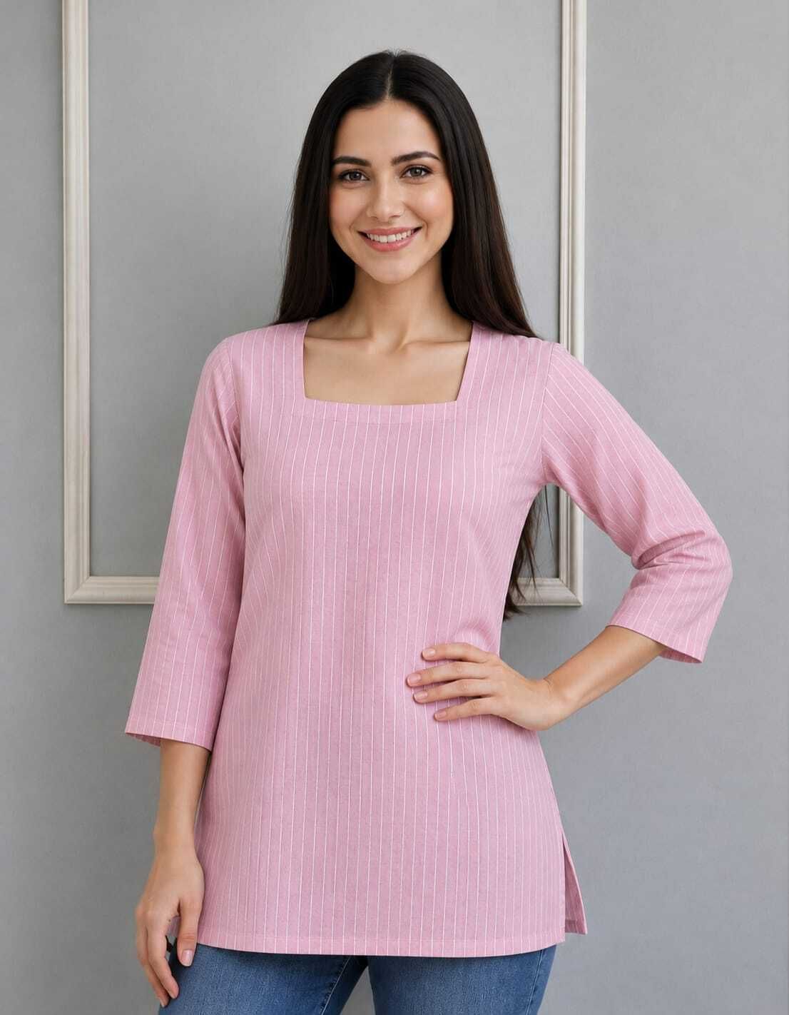 Party Regular Sleeves Striped Women Pink Top-image-26