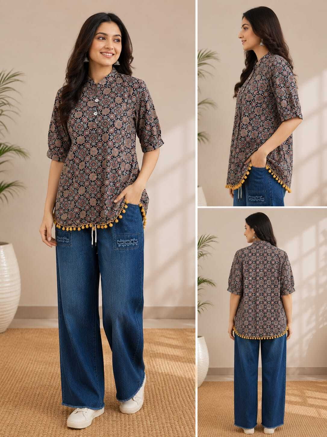 Casual Regular Sleeves Printed Women Multicolor Top-image-17