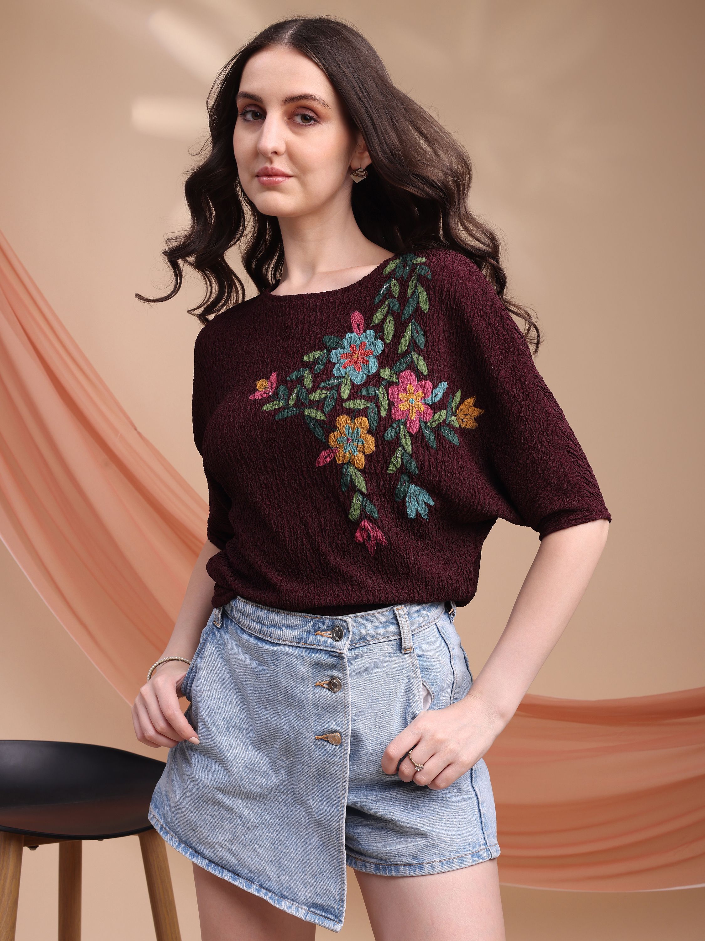Casual Regular Sleeves Printed Women Purple Top