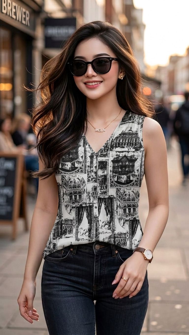 human dream Casual Sleeveless Printed Women White, Black Top-picture-42