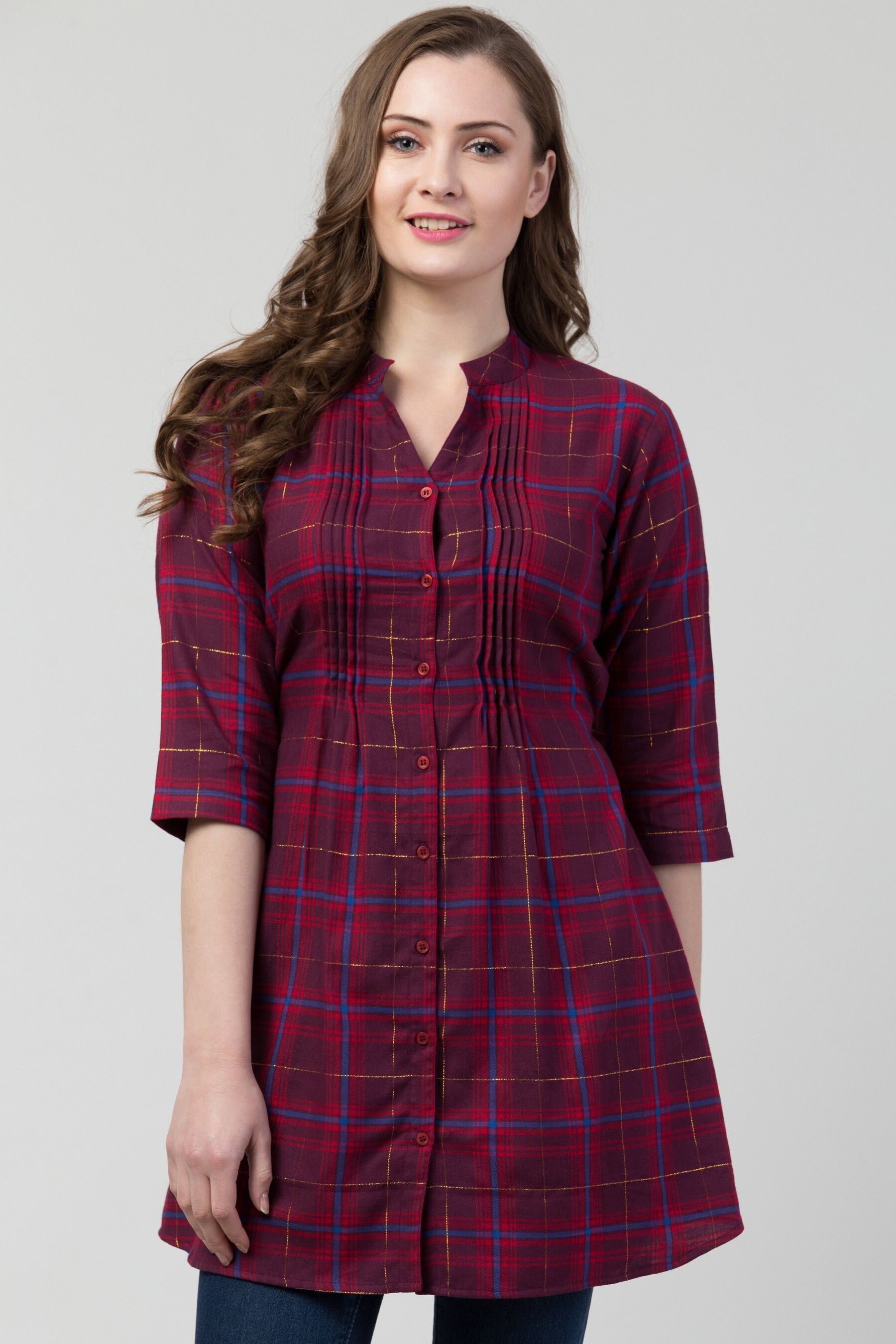 hive91 Casual Regular Sleeves Checkered Women Maroon Top-picture-23