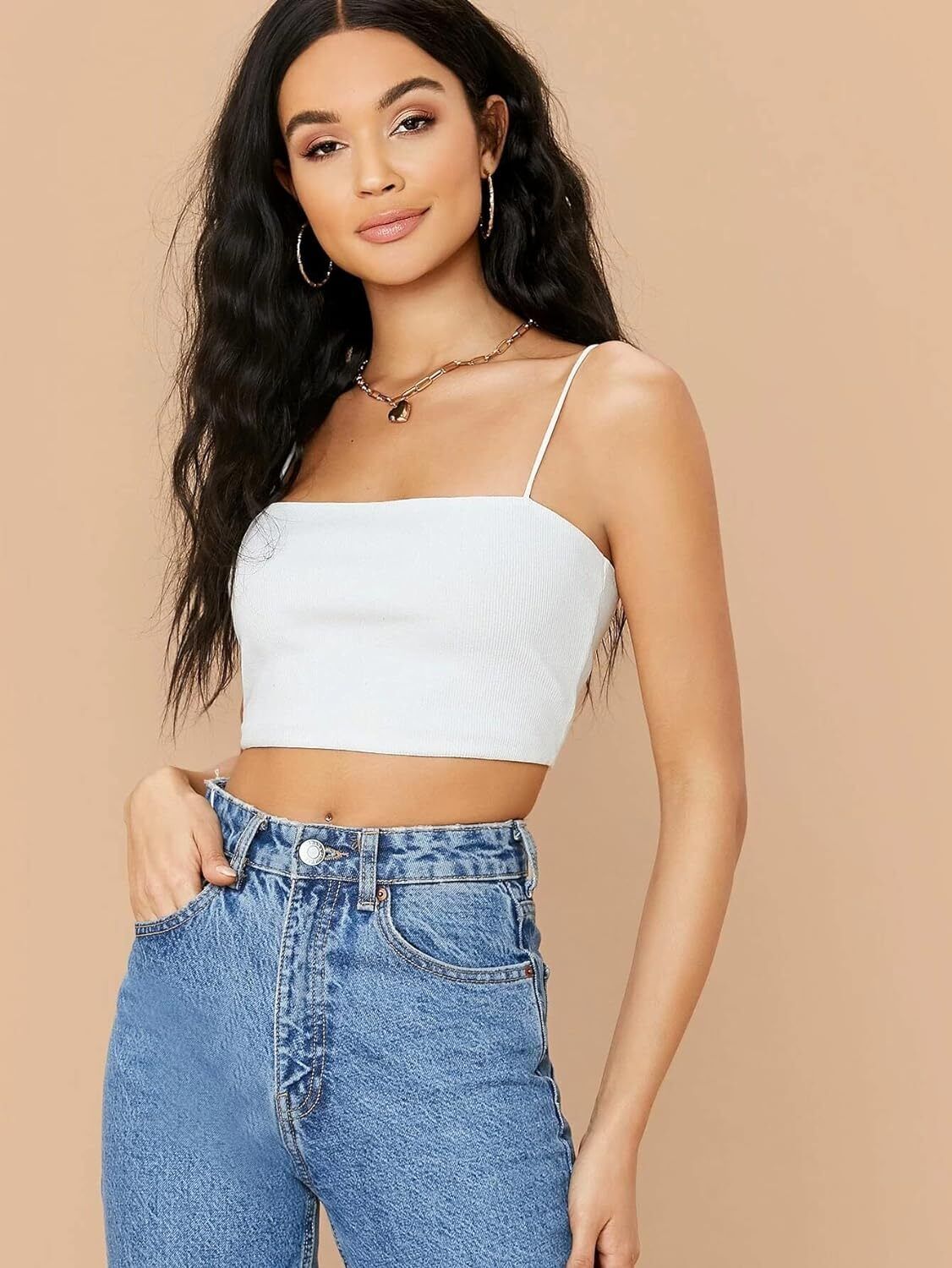 Casual Shoulder Straps Solid Women White Top-image-35