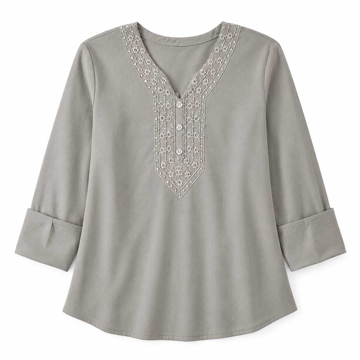 Casual Puff Sleeves Self Design Women Grey Top-image-26