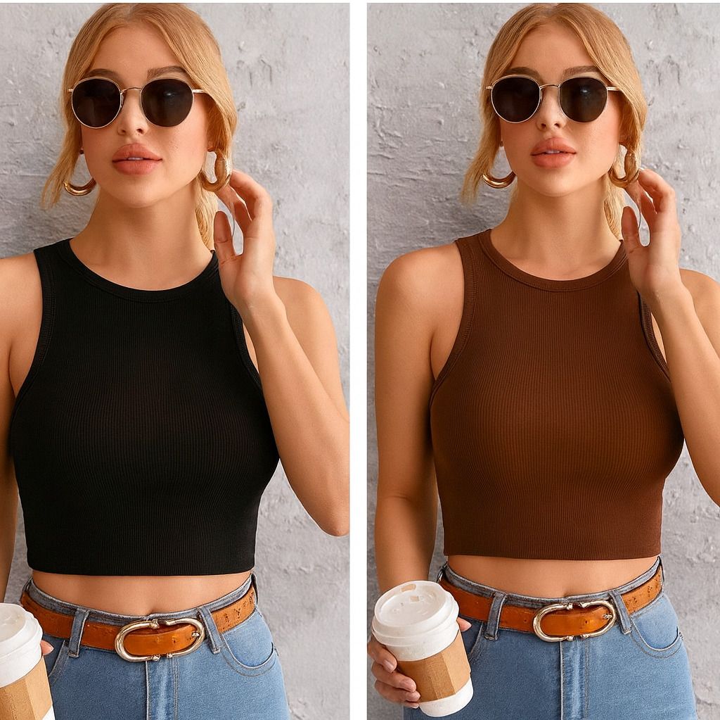 Pack of 2 Casual Shoulder Straps Self Design Women Black Top-image-48