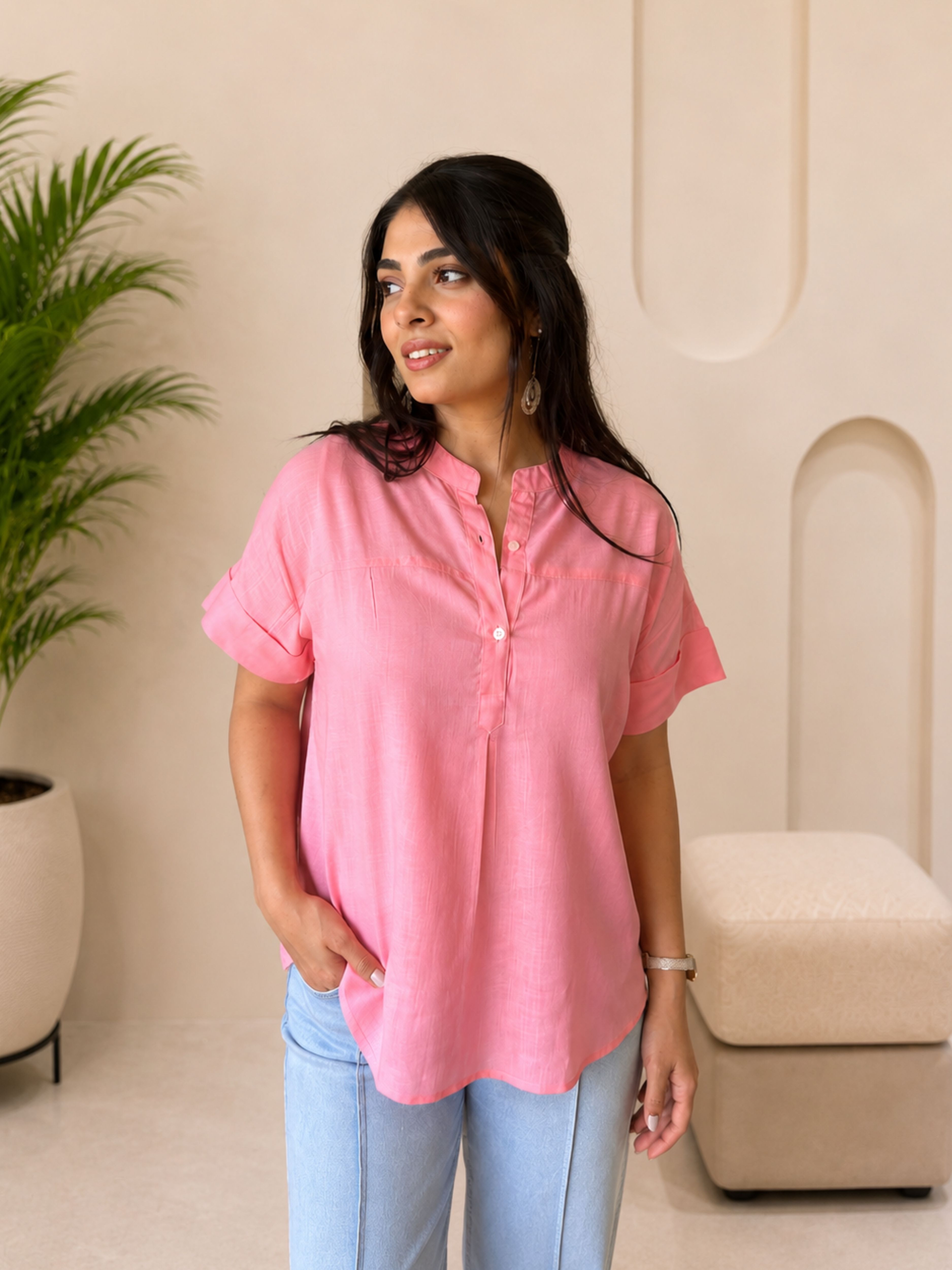 metronaut Casual Regular Sleeves Solid Women Pink Top-picture-25