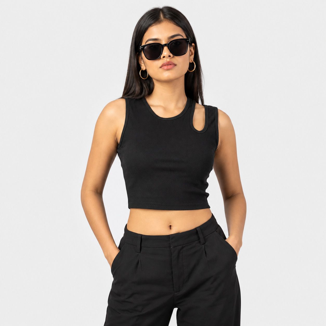 Casual Sleeveless Self Design Women Black Top-image-37