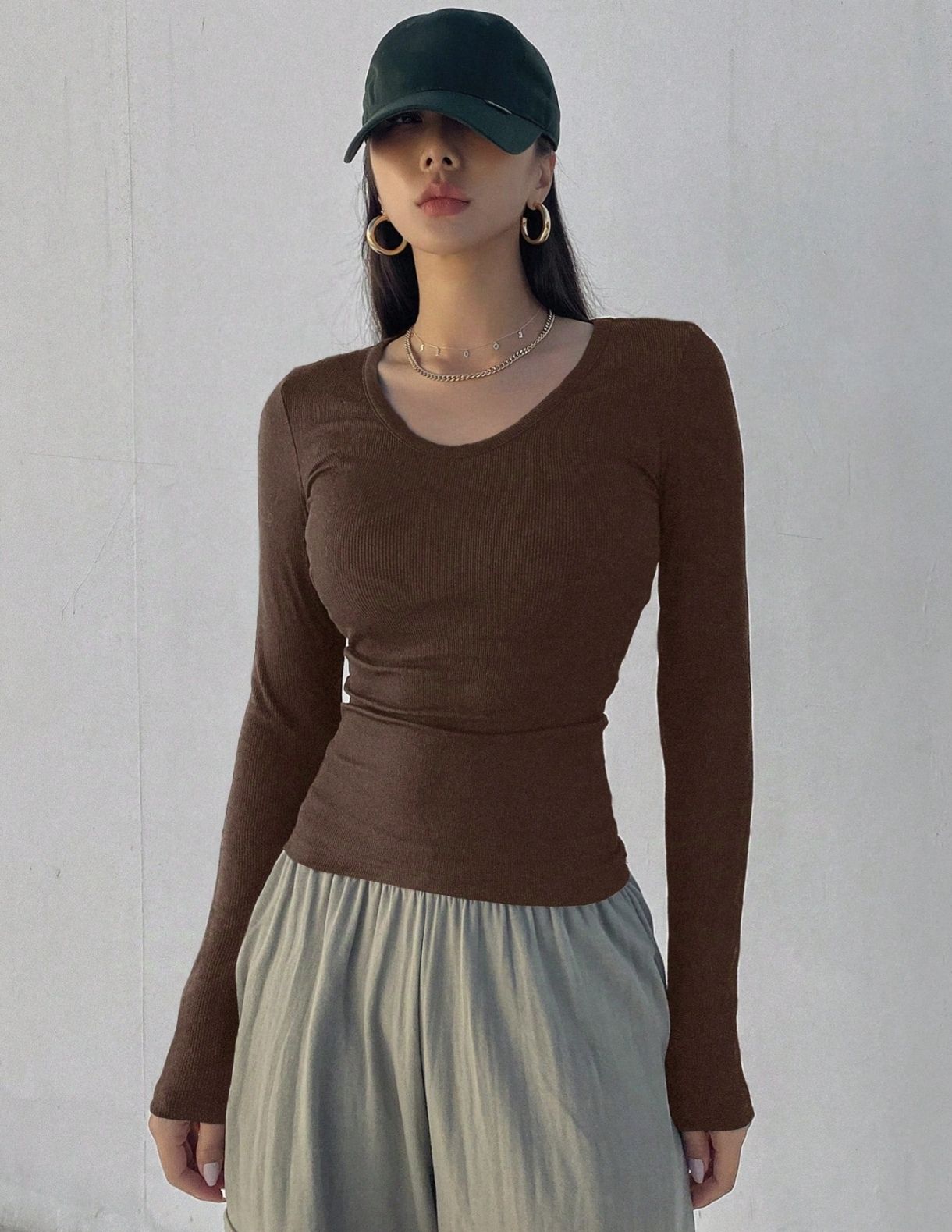 perfette wollo Casual Regular Sleeves Solid Women Brown Top-picture-10