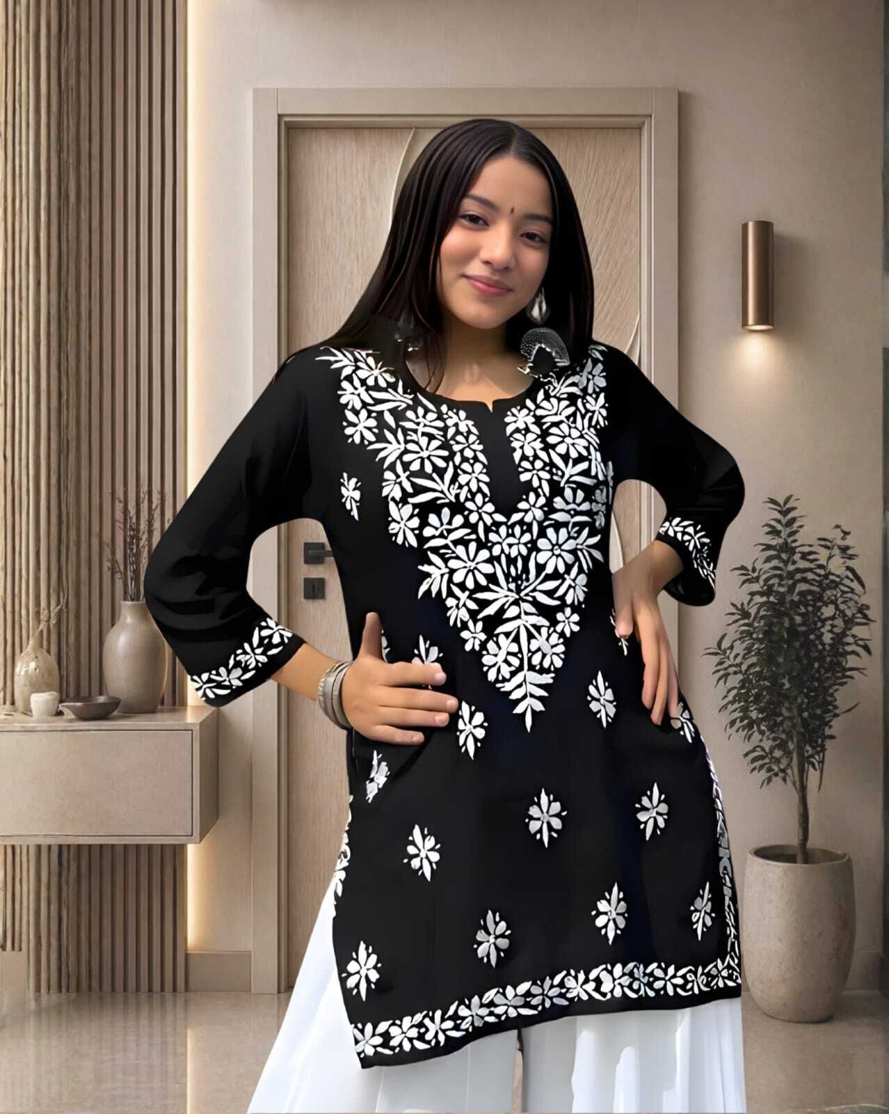 Casual Cap Sleeves Embroidered Women Black Top-image-41