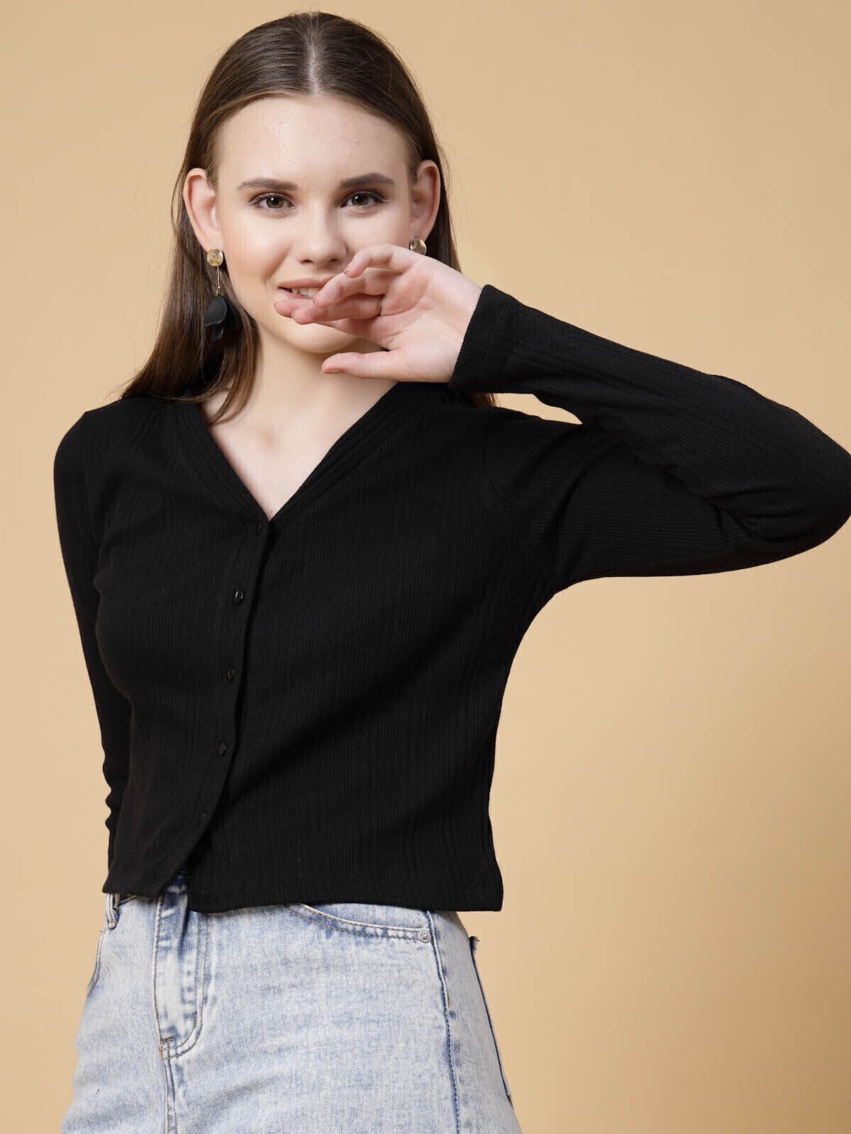 rigo Casual Regular Sleeves Solid Women Black Top-picture-13