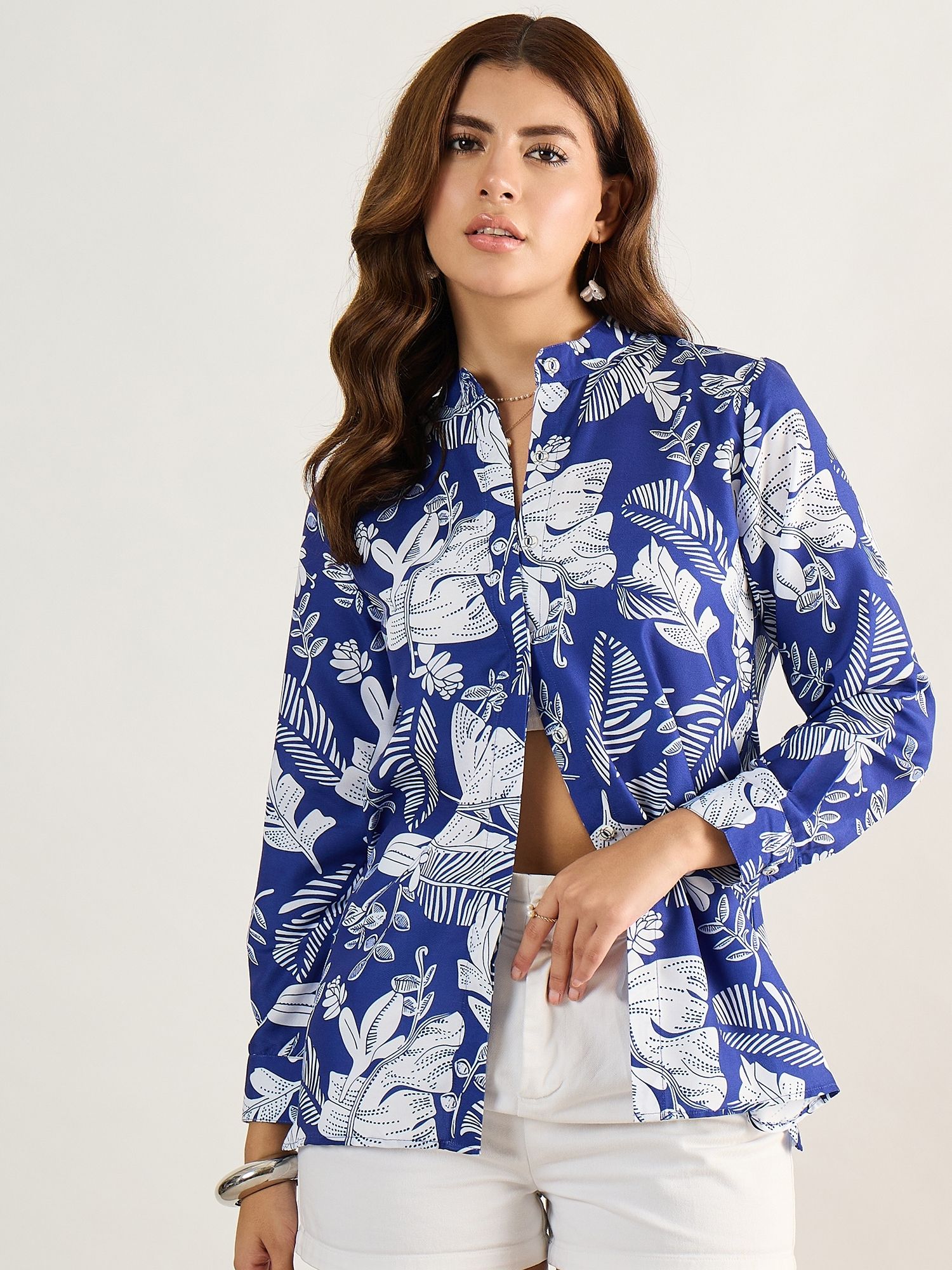 houseofcommon Women Regular Fit Printed Mandarin Collar Casual Shirt-picture-45
