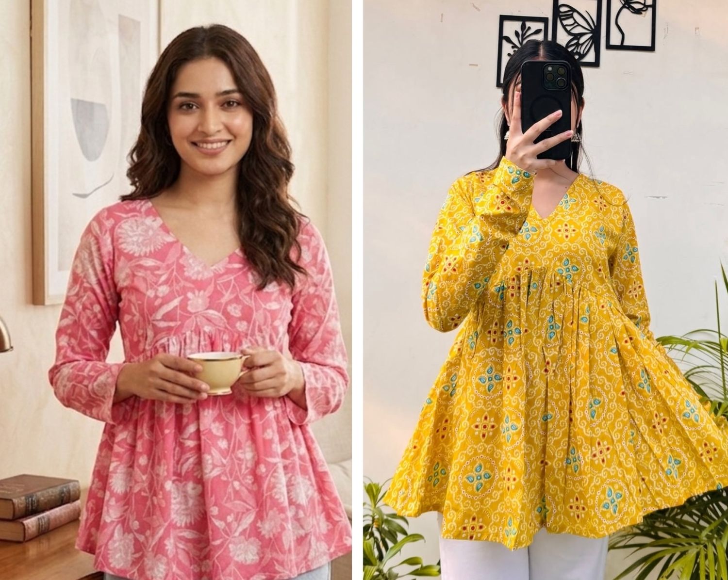 jaipurimpex Pack of 2 Casual Regular Sleeves Floral Print Women Yellow, Pink Top-picture-15