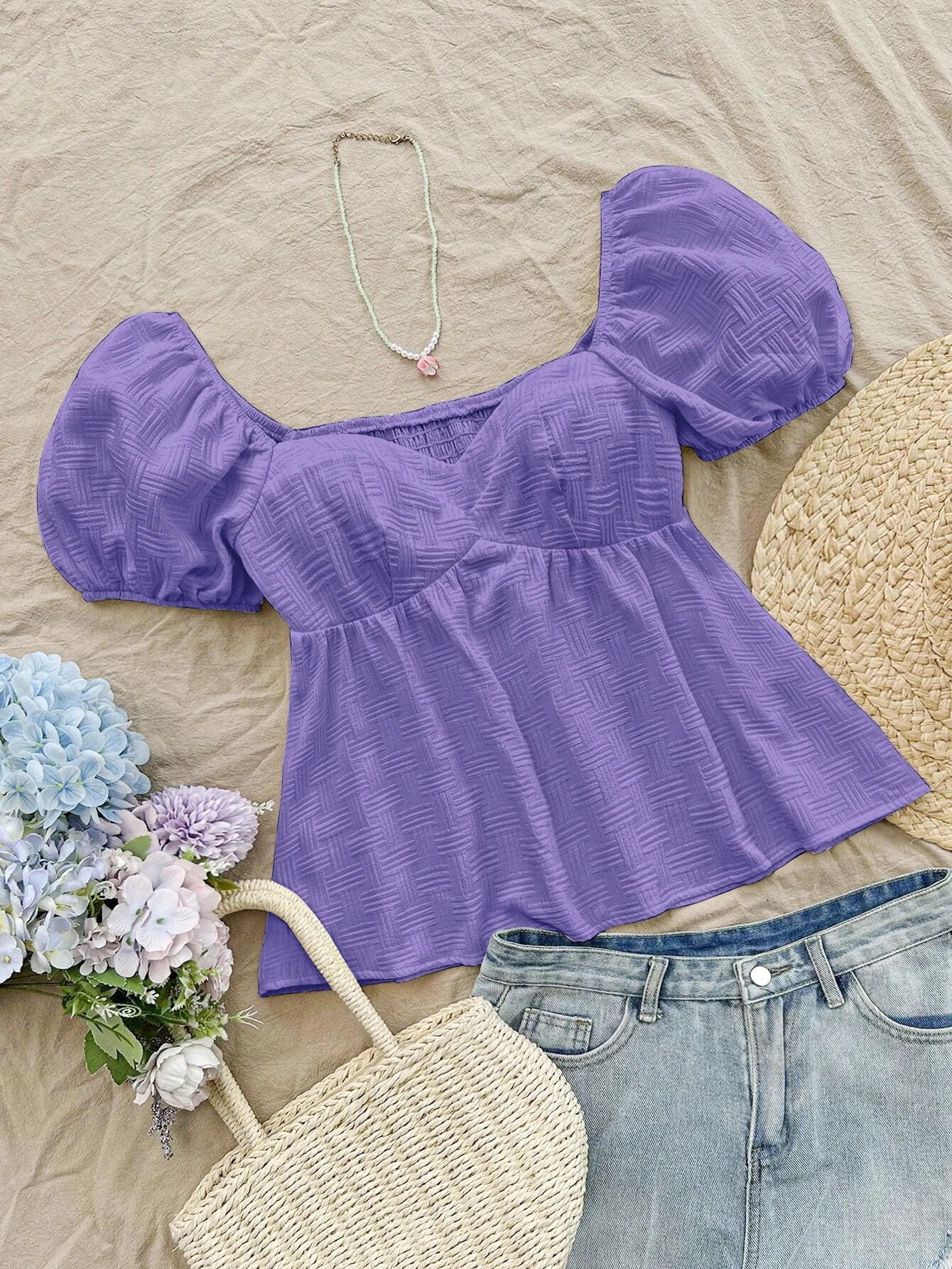 bholeshvar fashion Casual Puff Sleeves Self Design Women Purple Top-picture-10