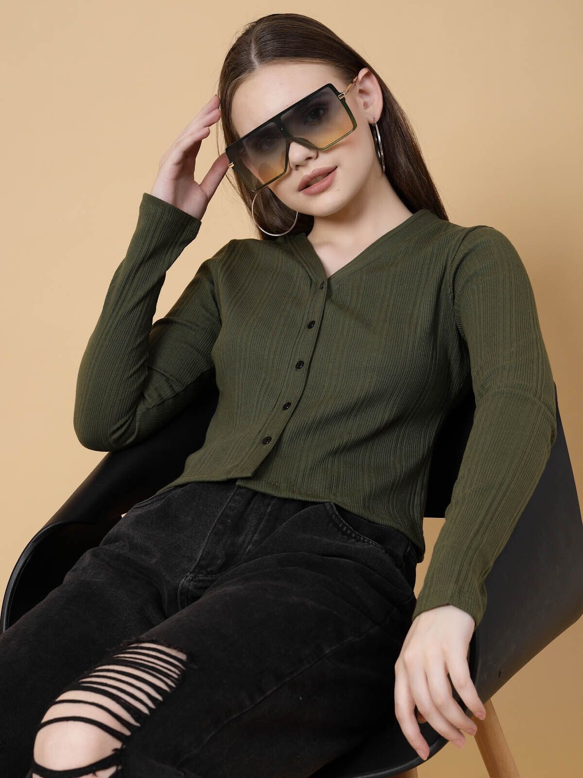 metronaut Casual Regular Sleeves Solid Women Green Top-picture-32