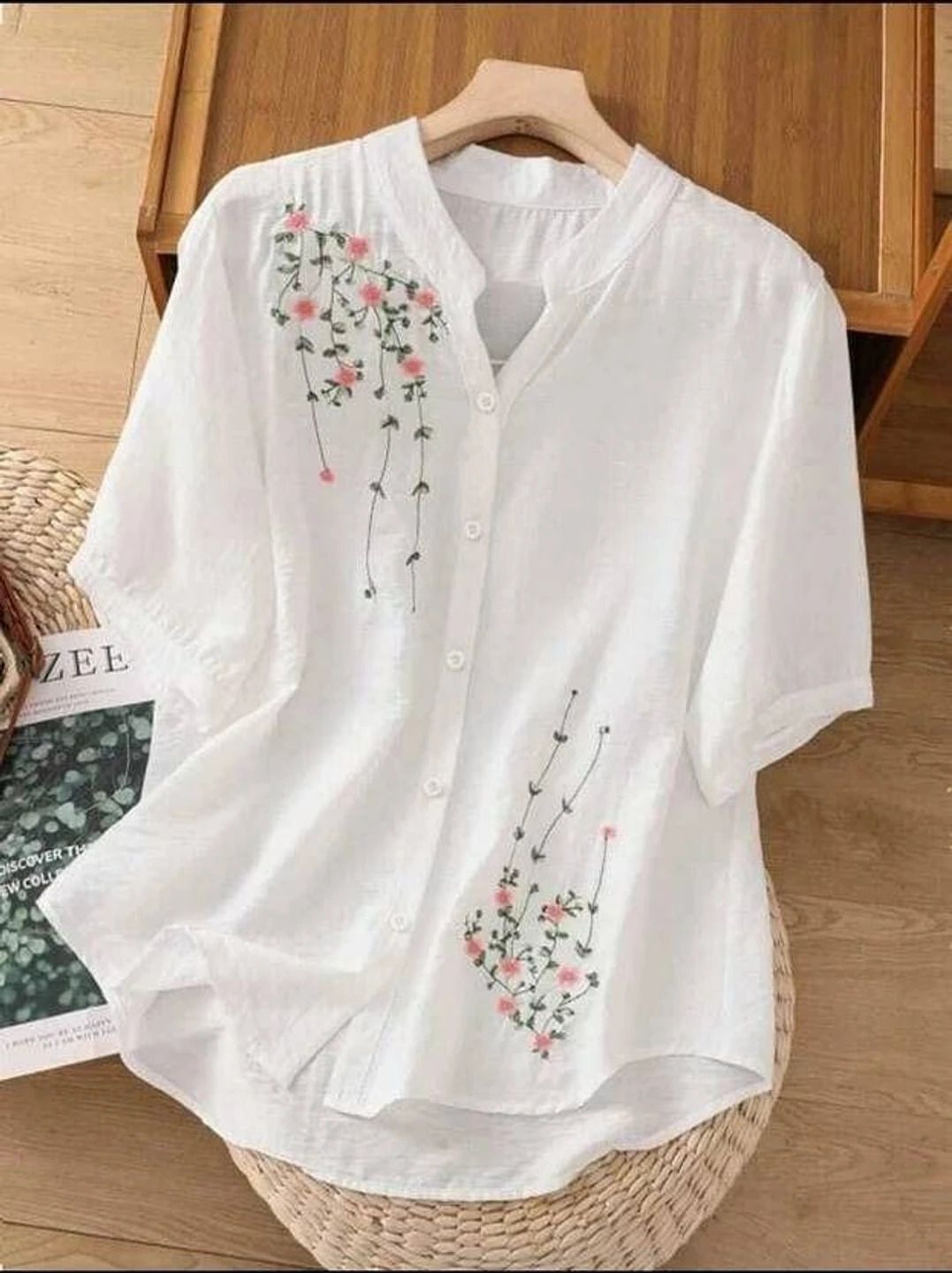 sita ramam fashion Casual Puff Sleeves Embroidered Women White Top-picture-17