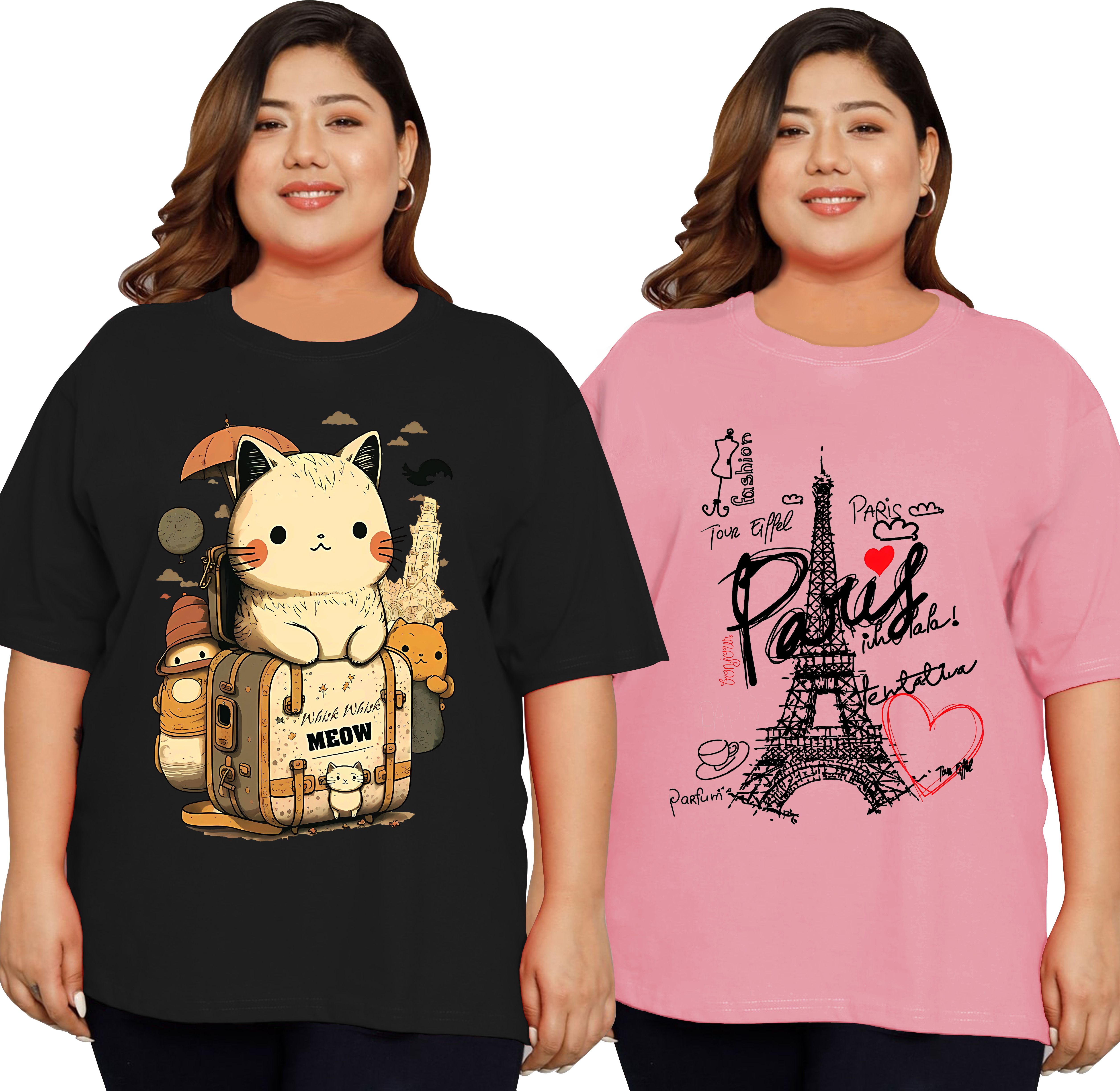 elite soul Pack of 2 Women Graphic Print Round Neck Cotton Blend Multicolor T-Shirt-picture-30